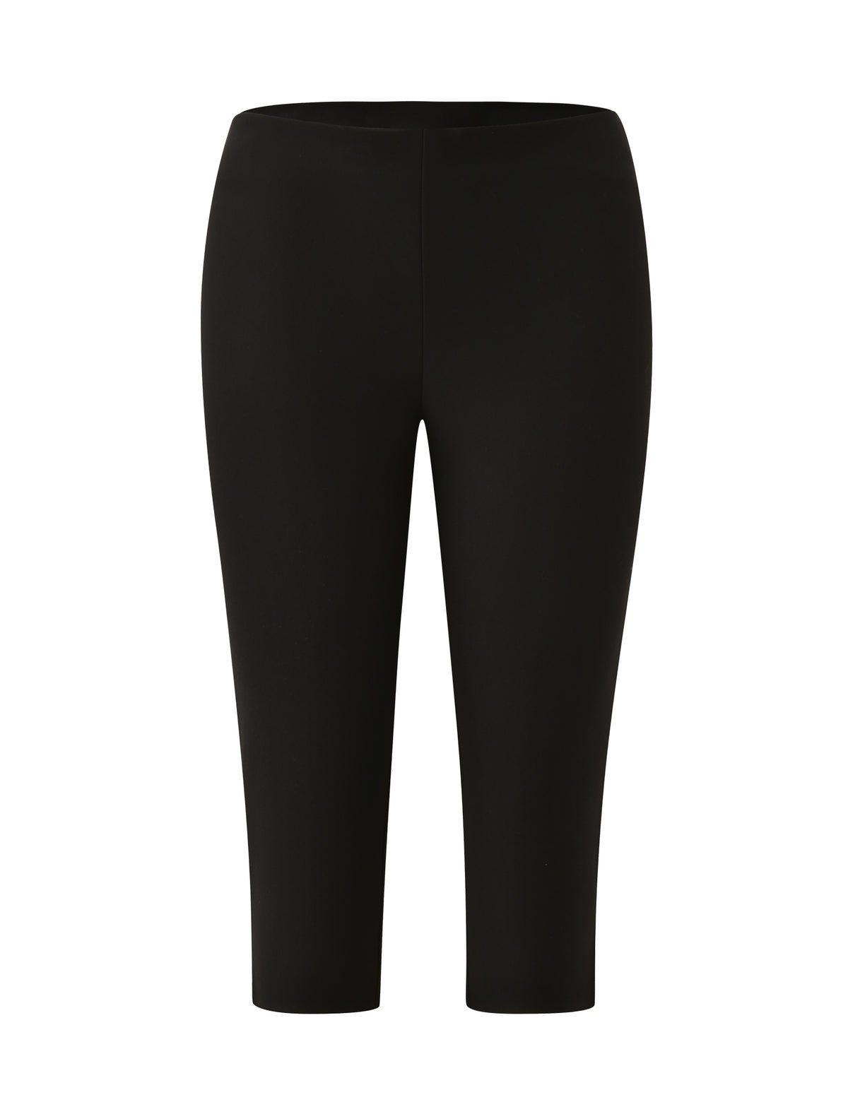 Solid black mid-rise MOLLIE CAPRI - BLACK ponte pants.