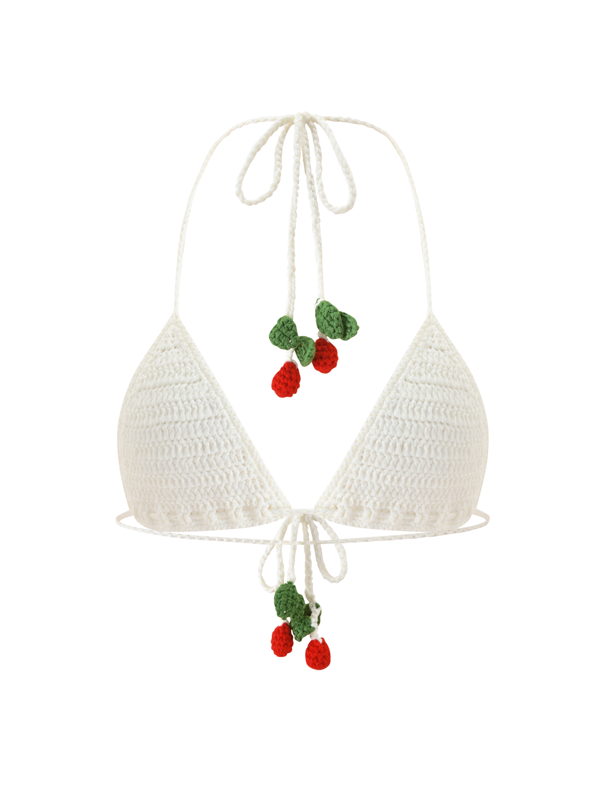 Tiger Mist Cherry Crochet Bikini Top in ivory, ghost mannequin back view