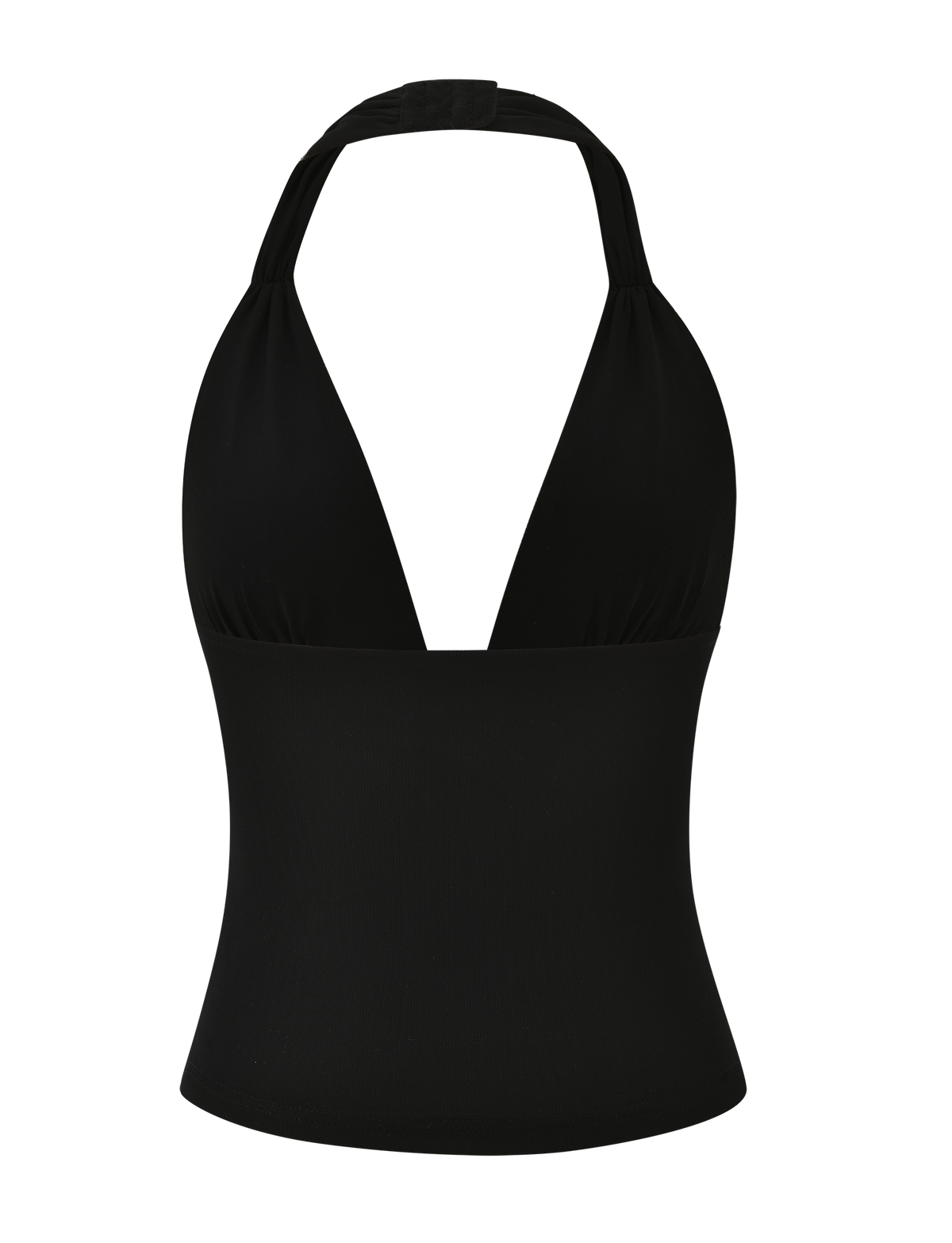 NINAH TOP - BLACK halter-neck top with a plunging V-neckline and bodycon fit.