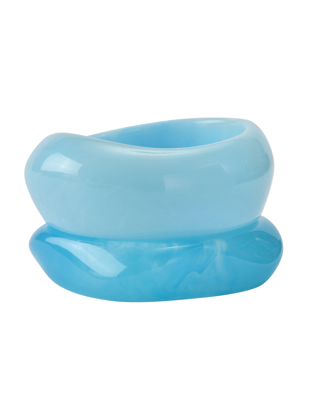 The MIKAH BANGLE SET - AQUA by TIGERMIST features chunky, glossy acrylic bangles in two blue shades with a wavy, sculptural design.
