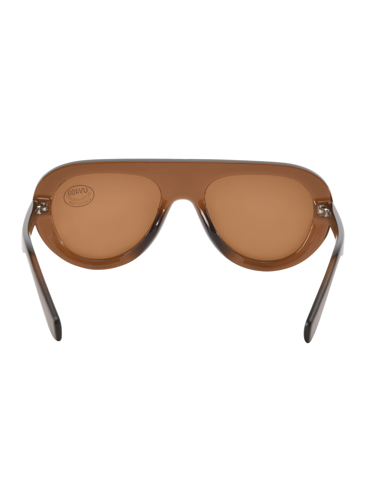 SHEILA SUNGLASSES - BROWN feature a brown shield-style frame with a flat top bar and tinted UV400 protective lenses.