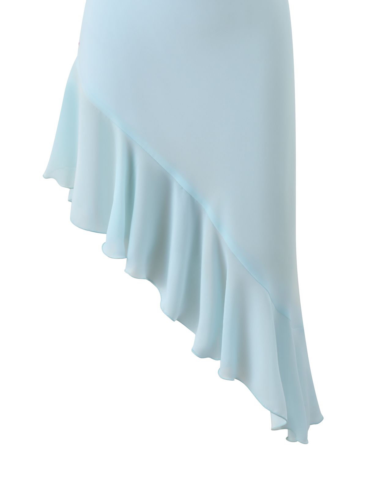 The ELARINA MIDI DRESS by TIGERMIST features mermaid blue fabric with ruffled details and an asymmetrical hemline, creating a soft, elegant look ideal for stylish occasions.