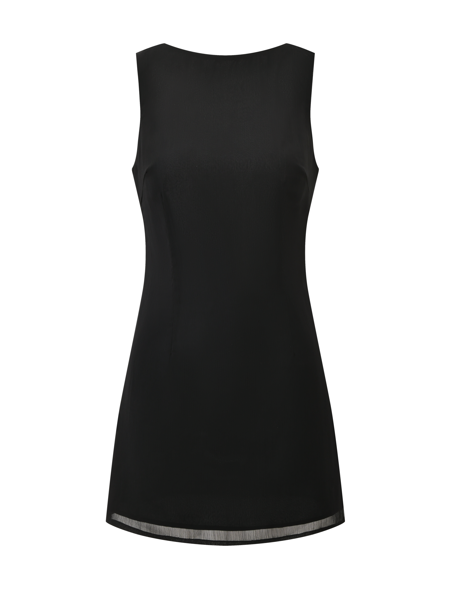 The KAELIE MINI DRESS by TIGERMIST is a sleeveless, knee-length black dress with a simple, elegant design and a straight, slightly fitted silhouette, shown on a plain white background.
