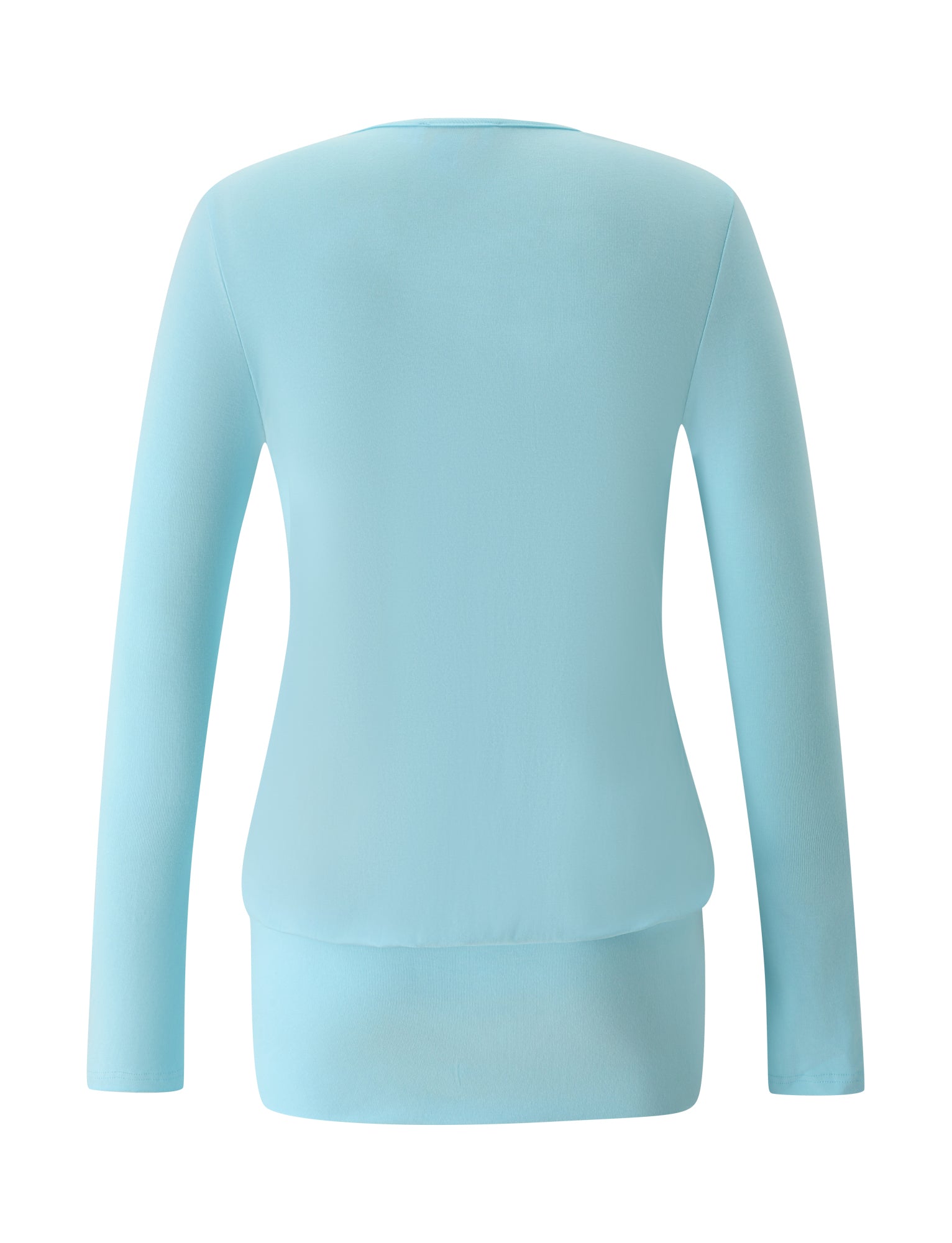 Back view of the TIGERMIST FOXLEY MINI DRESS in aqua blue, featuring long sleeves, shown against a white background.