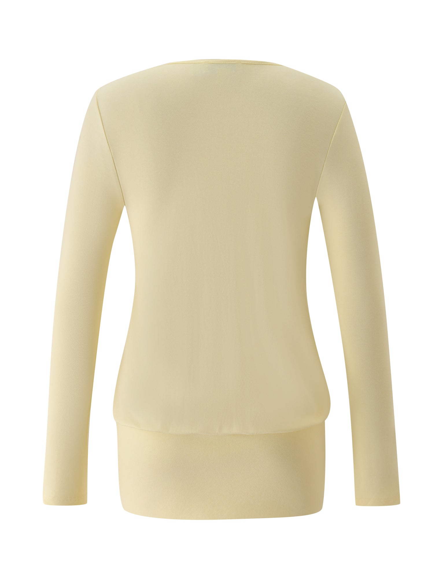 Back view of the TIGERMIST FOXLEY MINI DRESS in Butter Cream, featuring a plain, light yellow design with long sleeves, a round neckline, and no visible patterns or decorations. The soft and smooth fabric gives it an effortlessly chic look, making it perfect for a stylish beach club dress ensemble.