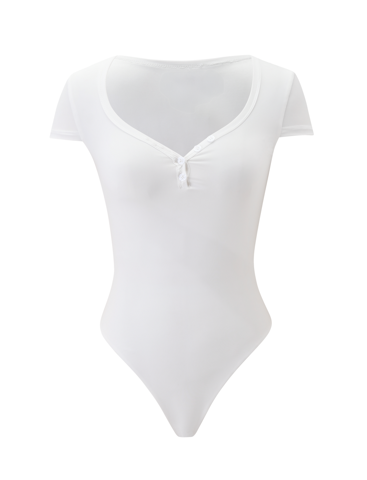 The CL - JAXX BODYSUIT by Tiger Mist is a white short-sleeve bodysuit featuring a scoop neckline, three front buttons, and a bow detail, shown against a plain white background.