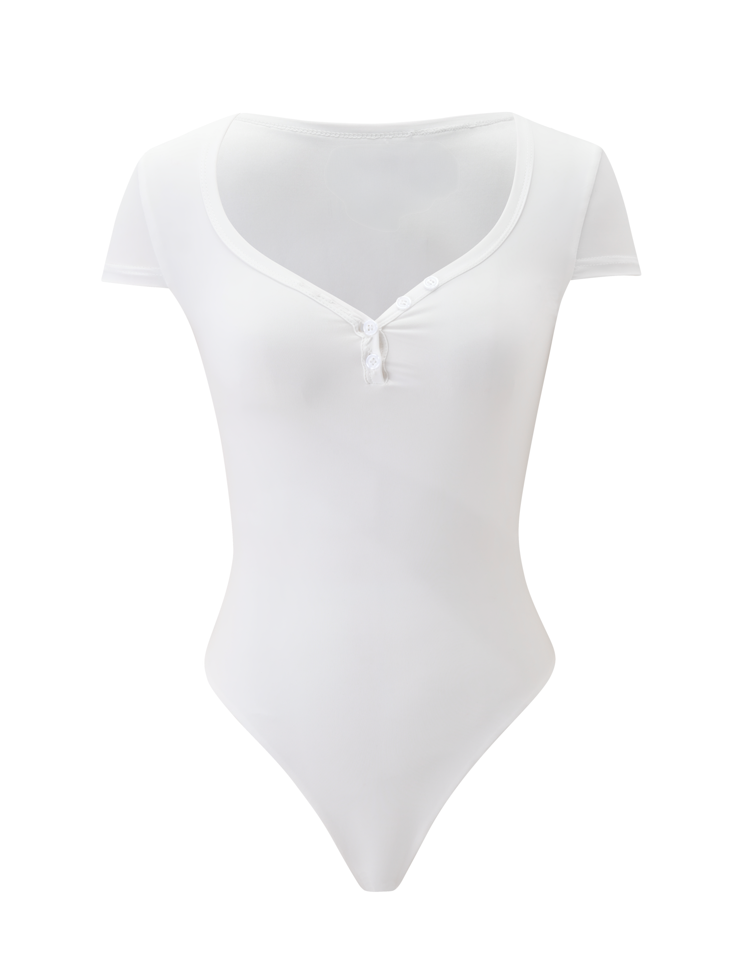 The CL - JAXX BODYSUIT by Tiger Mist is a white short-sleeve bodysuit featuring a scoop neckline, three front buttons, and a bow detail, shown against a plain white background.