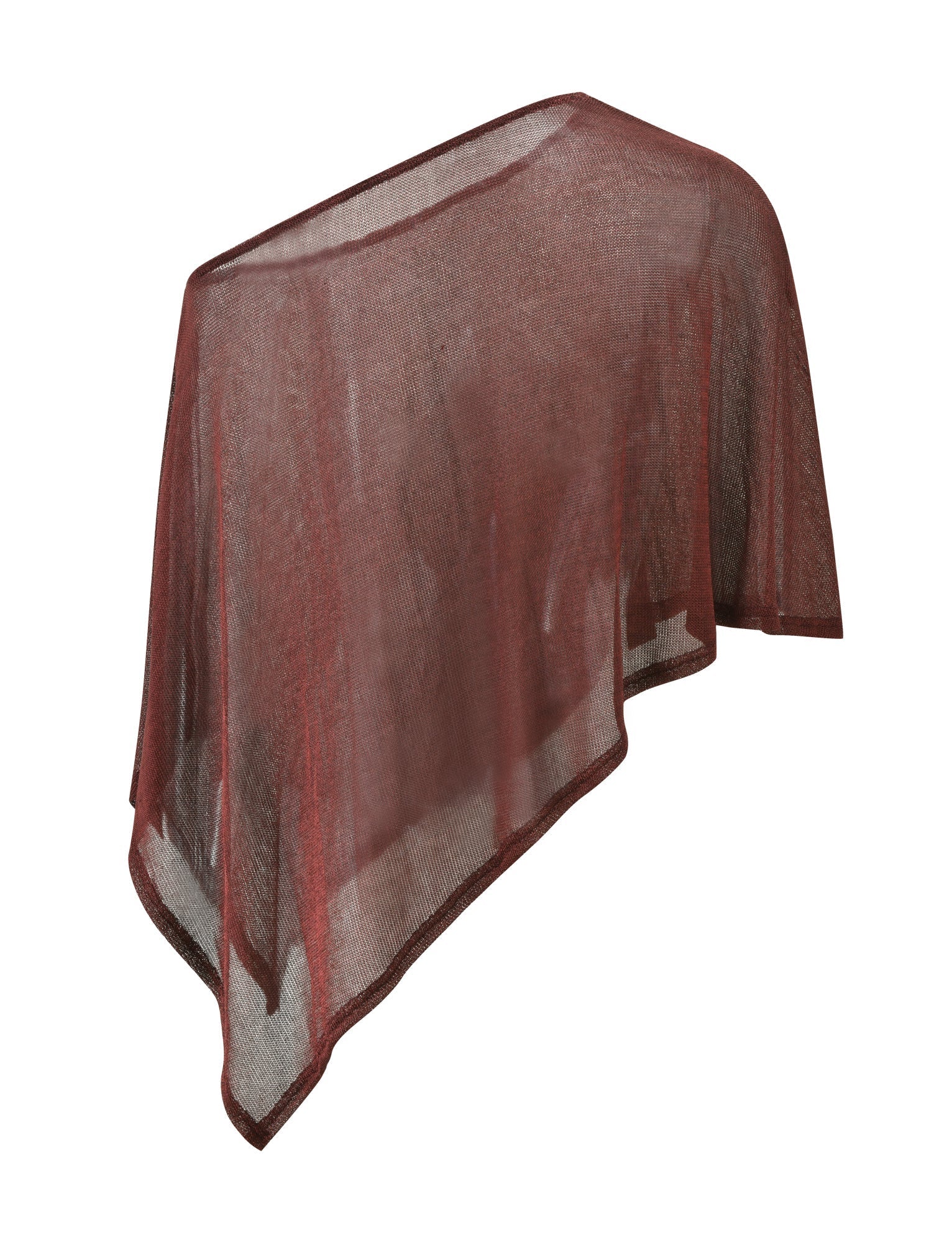 The RAFAELA PONCHO TOP - CHOCOLATE by TIGERMIST is a sheer, metallic chocolate brown asymmetrical poncho-style piece with a loose, flowy fit and soft, lightweight fabric, elegantly draped over an invisible mannequin.