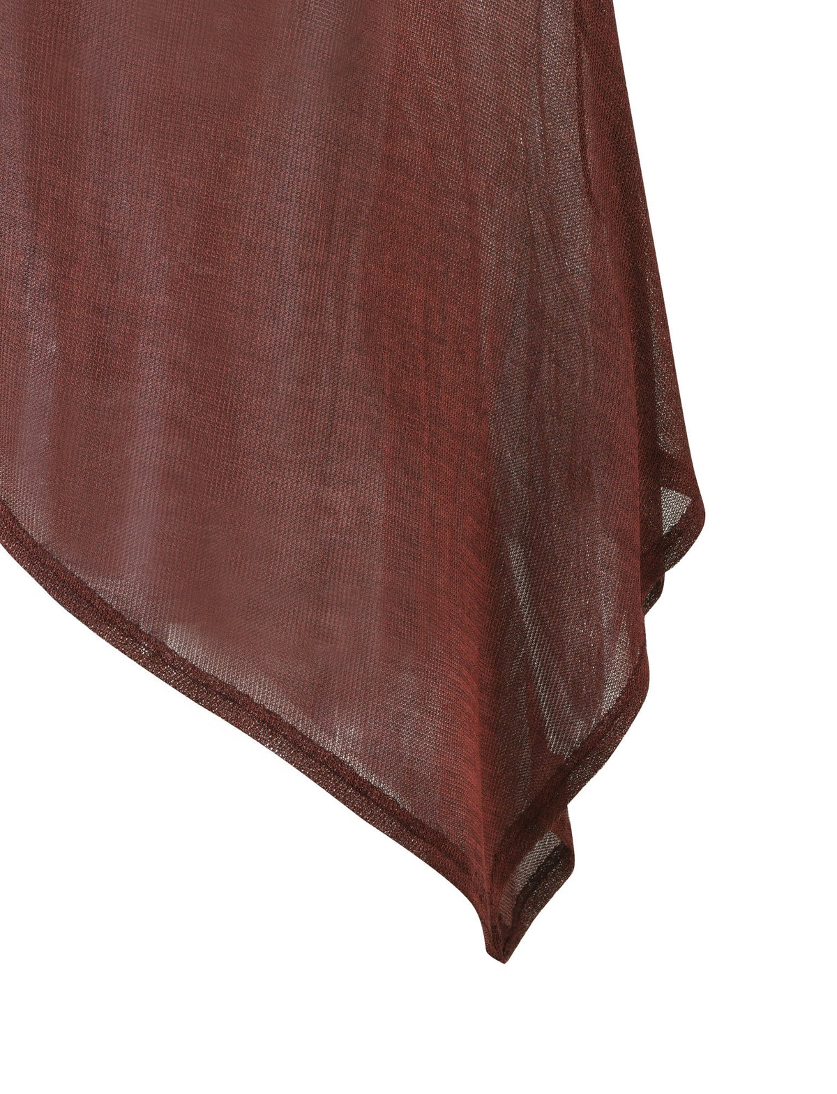 A close-up of the TIGERMIST RAFAELA Poncho Top in Chocolate—a sheer, lightweight fabric with a soft, flowing texture and an asymmetrical hem, reminiscent of a poncho—set against a white background.