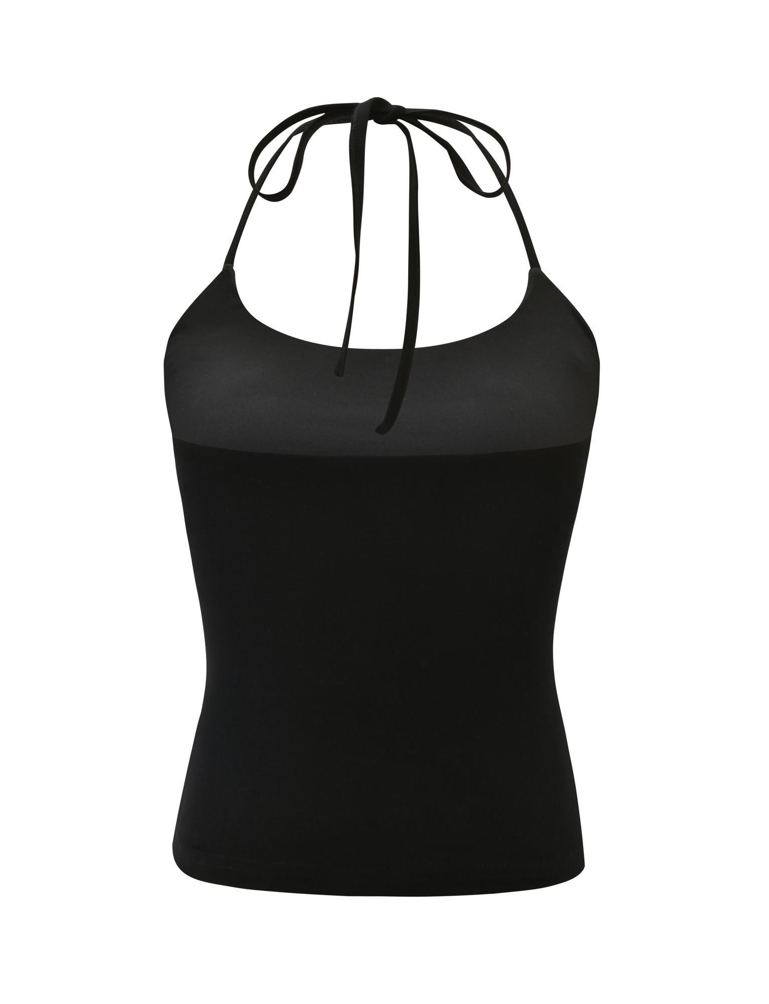 The TIGERMIST PIPPA TOP - BLACK is a halter neck tank with a scoop neckline and thin back-tie straps, shown against a white background.